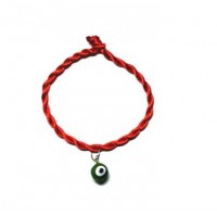 Красная "Нить желания" - с подвеской в форме бусинки "от глаза" (зеленый)